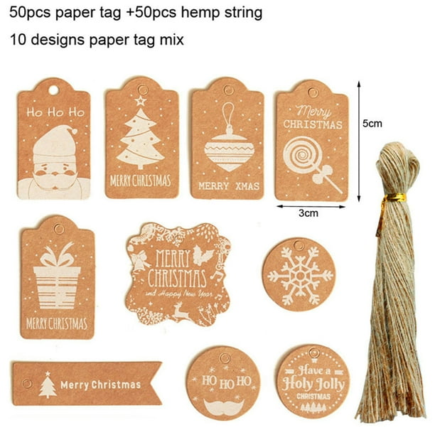 Strings New 50Pcs Christmas Kraft Paper Gift Tags Scallop Label Luggage Blank